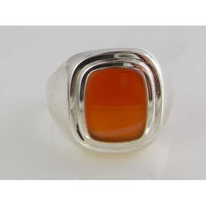 Gents Solid 925 Sterling Silver Natural Carnelian Mens Signet Ring - Size 11 - Sizes 6 to 13 Available