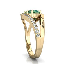 Load image into Gallery viewer, 14K Yellow Gold Lab Emerald and Diamond Pear Nestled Heart Keepsake Ring - Size 8.5

