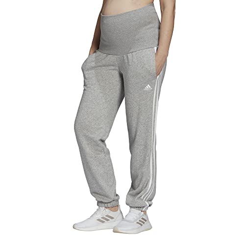 adidas Women's Essentials Cotton 3-Stripes Joggers (Maternity), Medium Grey Heather/White, X-Small