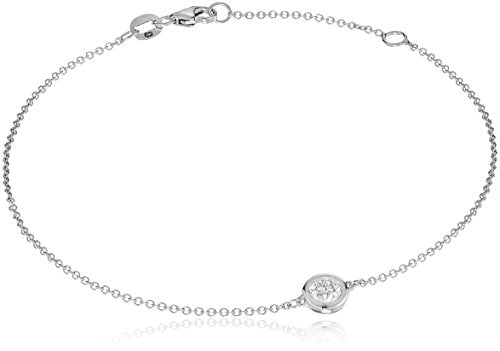 14k White Gold Solitaire Bezel Set Diamond with Lobster Clasp Strand Bracelet (1/4cttw, J-K Color, I2-I3 Clarity)