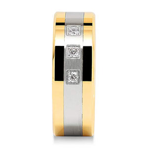100S JEWELRY Tungsten Rings For Men Gold Silver Crystal Wedding Bands Two Tone 3 CZ Stone Promise Marriage Size 8-16 (tungsten, 9)