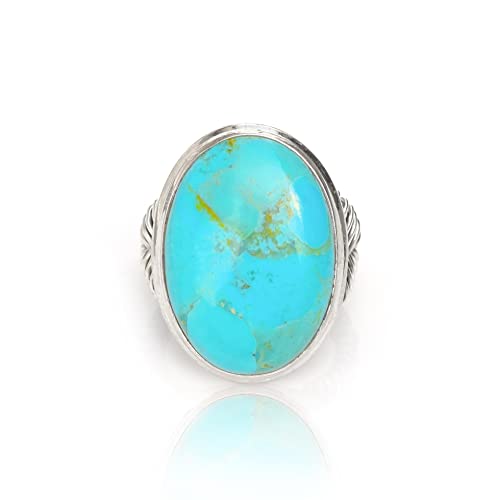 YoTreasure 18x24 mm 925 Sterling Silver Mohave Turquoise Ring Jewelry