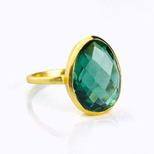 Load image into Gallery viewer, Teardrop Green Tourmaline ring, stackable ring, Vermeil Gold or sterling silver, bezel set ring, oval ring, Dark green gemstone ring, October Birthstone ring
