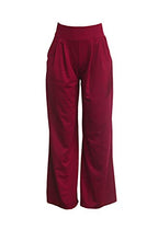 Load image into Gallery viewer, Women's Casual Pleated Long Pants Solid High Waisted Wide Leg Palazzo Long Pants with Pockets Plus Size Wine L
