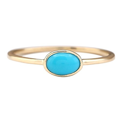 1 Carat Natural Blue Turquoise 14K Yellow Gold Solitaire Promise Ring for Women Exclusively Handcrafted in USA