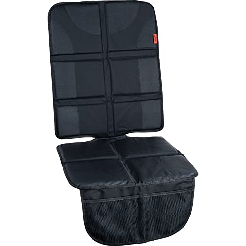 Load image into Gallery viewer, Lusso Gear Car Seat Protector, Thick Padding, 2 Mesh Storage Pockets, Waterproof, Protects Fabric or Leather Seats from Child Car Seat and Pets, Non-Slip Rubber Padded Backing, No Imprint (Black)