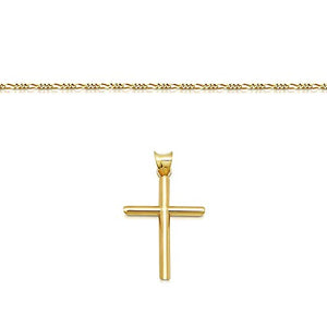 14K Gold Box Chain Style Cross Pendant Necklace Solid Plated Clasp for Men,Women,Teens Thin for Charms Miami Cuban Link Diamond Cut 24" (18.0)