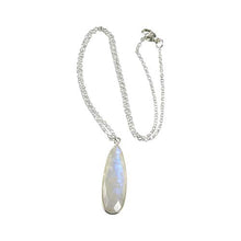 Load image into Gallery viewer, Rainbow Moonstone Sterling Silver Elongated Teardrop Pendant Necklace, Moonstone Necklace
