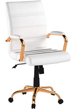 Load image into Gallery viewer, Flash Furniture Mid-Back White LeatherSoft Executive Swivel Office Chair with Gold Frame and Arms

