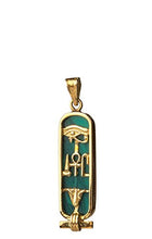 Load image into Gallery viewer, Discoveries Egyptian Imports - Handmade Malachite Gemstone Back 18K Gold Cartouche with Hieroglyphs for Health, Life and Happiness - Made in Egypt
