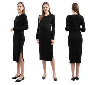 Maternity Sweater Dress for Fall Winter Long Sleeve Warm Dress for Work Casual (Small, V-Neck Black)