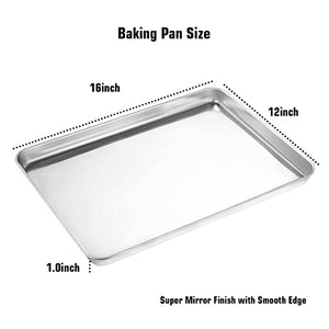 Wildone Baking Sheet & Rack Set [2 Sheets + 2 Racks], Stainless Steel Cookie Pan with Cooling Rack, Size 16 x 12 x 1 Inch, Non Toxic & Heavy Duty & Easy Clean