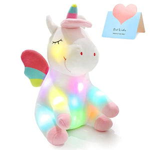Athoinsu Light up Unicorn Soft Plush Toy LED Stuffed Animals with Colorful Night Lights Glowing Birthday Valentine's Day for Toddler Women, 12''