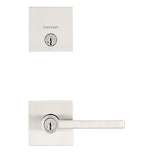 Load image into Gallery viewer, Kwikset 991 Halifax Keyed Entry Lever and Single Cylinder Deadbolt Combo Pack featuring SmartKey Security in Satin Nickel

