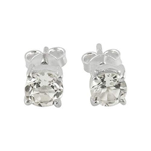 Starborn Danburite Faceted Round Post Earrings in Sterling Silver