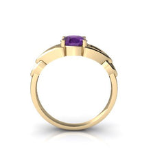 Load image into Gallery viewer, 14kt Yellow Gold Amethyst 8x6mm Oval Celtic Trinity Knot Ring - Size 8
