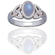 Load image into Gallery viewer, Sterling Silver Celtic Knot and Genuine Rainbow Moonstone Ring Size 7(Sizes 4,5,6,7,8,9,10,11,12,13,14,15)
