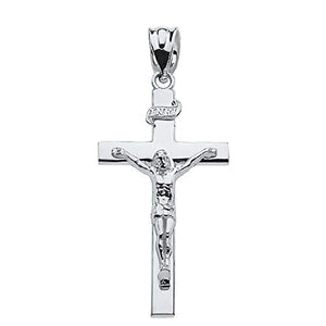 Fine 925 Sterling Silver Linear Cross INRI Crucifix Charm Pendant (1.60")