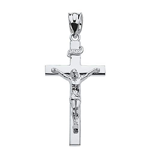 Fine 925 Sterling Silver Linear Cross INRI Crucifix Charm Pendant (1.60