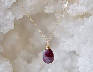 Ruby Zoisite Teardrop Gemstone Gold Filled Necklace - 18" Length