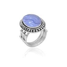 Load image into Gallery viewer, Veracity Jewelry 925 Sterling Silver Blue Lace Agate Rings for Women - Spiritual/Healing/Anxiety/Meditation Inner Peace Rings - Blue Lace Agate Bohemian Fashion Artisan Filigree Rings - VSR-32
