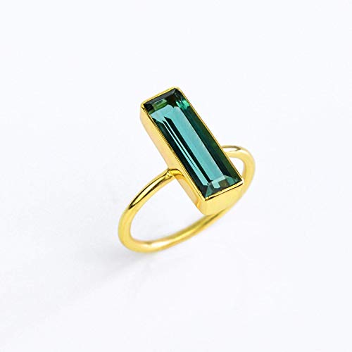 Green Tourmaline Gemstone Bar Ring, Geometric October Birthstone Ring, Adira Ring Series