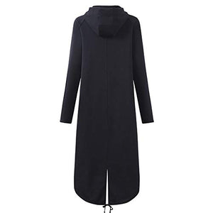 perfectCOCO Long Sweatshirt Women Fashion Hoodie Windbreaker Warm Hooded Jacket Long Sleeve Coat with Pocket Black