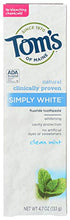 Load image into Gallery viewer, Frankel &amp; Frankel Toms Of Maine Simply White Natural Flouride Toothpaste, Clean, Mint, 4.7 Oz
