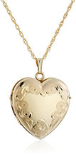Load image into Gallery viewer, 14k Yellow Gold-Filled Engraved Four-Picture Heart Locket Necklace, 20&quot;
