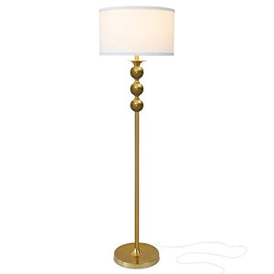 Brightech Riley - Free Standing Boho Floor Lamp - Tall Pole Light for Living Room Or Bedroom- Mid Century, Modern Upright Light with Drum Shade - With LED Bulb - Gold aka Antique Brass