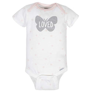 GERBER Baby Girls 4-Pack Short Sleeve Onesies Bodysuits, Pink Butterfly, 6-9 Months