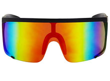 Load image into Gallery viewer, Elite Unisex Oversized Super Shield Mirrored Lens Sunglasses Retro Flat Top Matte Black Frame (Orange Rainbow)
