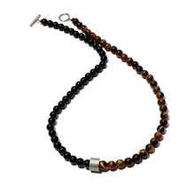 Load image into Gallery viewer, Hovaete 8mm Natural Stone Beads Short Necklace Stainless Steel Beaded Charm Choker Neck Chain Fashion Men and Women Jewelry 21.7inch(55cm)(yellow tiger eye+black onyx)
