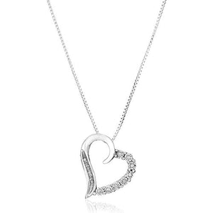 1/10 ct Diamond Curved Heart Pendant Necklace in 10K White Gold