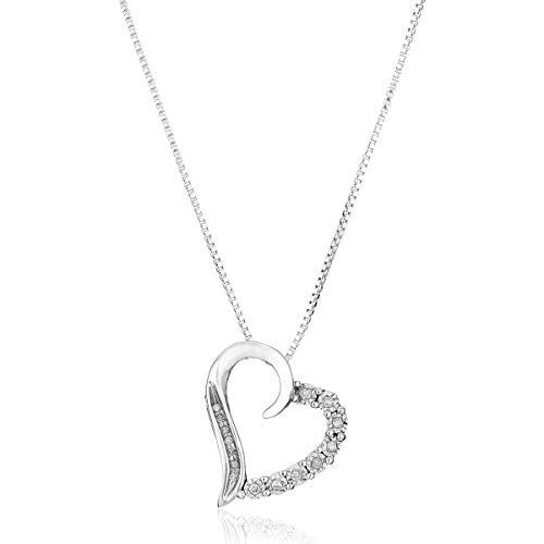 1/10 ct Diamond Curved Heart Pendant Necklace in 10K White Gold