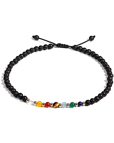 Jewever 7 Chakra Ankle Bracelets for Women Beach Foot Healing Crystals Lava Rock Essential Oils Diffuser Worry Stone Energy Balancing Meditation Yoga gifts