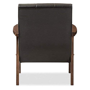 Baxton Furniture Studios Nikko Mid-Century Modern Scandinavian Style Faux Leather Wooden Lounge Chair, Black