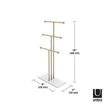Load image into Gallery viewer, Umbra Trigem Hanging Organizer – 3 Tier Table Top Necklace Holder, Box Display with Jewelry Tray Base, Brass
