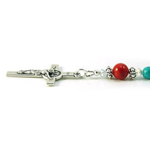 Load image into Gallery viewer, Silver Inches Catholic Prayer Beads Turquoise Coral Saint Benedict Catholic Rosary with Swarovski Beads Blessed with Anointing Oil (Not a Necklace)
