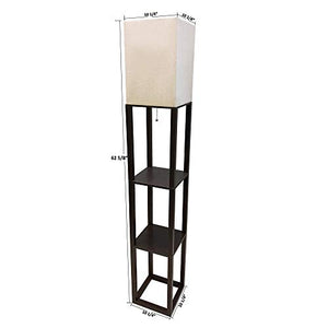 HomeFocus Shelf Floor Lamp with LED Bulb,Display Shelves Floor Lamp,Living Room Floor Lamp,Bedroom Floor Lamp,Natural Linen Shade,Walnut Brown