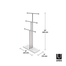 Load image into Gallery viewer, Umbra 299330-491-REM Trigem Hanging Organizer – 3 Tier Table Top Necklace Holder, Box Display with Jewelry Tray Base, One Size, Nickel
