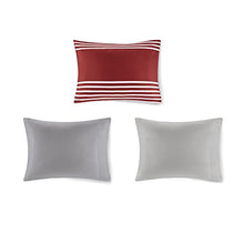 Load image into Gallery viewer, Comfort Spaces Colin 9 Piece Comforter Set All Season Microfiber Stripe Printed Bedding and Sheet with Two Side Pockets, Full, Red/Grey
