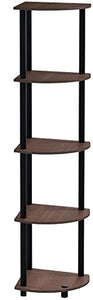 Furinno Turn-N-Tube 5 Tier Corner Shelf, Dark Brown Grain/Black