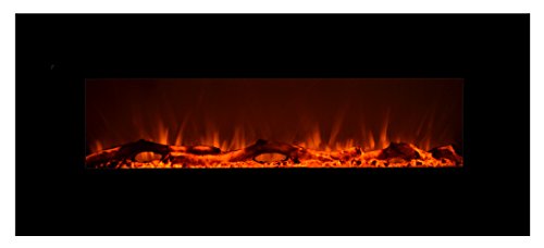 Touchstone 80001 - Onyx Electric Fireplace - (Black) - 50 Inch Wide - On-Wall Hanging - Log & Crystal Included - 5 Flame Settings - Realistic Flame - 1500/750W Timer & Remote