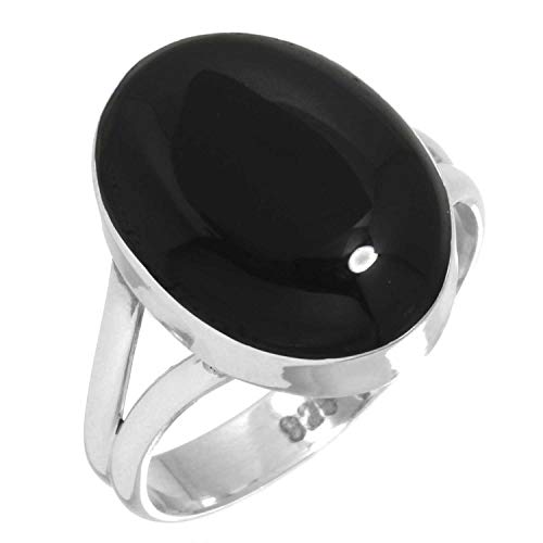 925 Sterling Silver Women Jewelry Natural Black Onyx Ring Size 7