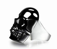 Load image into Gallery viewer, Black Obsidian Carved Gemstone Crystal Skull with Sterling Silver Ring, Skull Jewelry.
