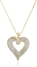 Load image into Gallery viewer, Jewelili 10kt Yellow Gold 1/2cttw Baguette and Round Diamond Heart Pendant Necklace, 18" Box Chain

