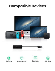 UGREEN USB Ethernet Adapter USB 3.0 to 10 100 1000 Gigabit Ethernet LAN Network Adapter Ethernet Compatible with Nintendo Switch MacBook Surface Pro Laptop PC Black