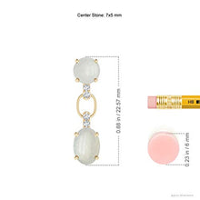 Load image into Gallery viewer, June Birthstone - Round and Oval Moonstone Dangle Earrings with Diamonds in 14K Yellow Gold (7x5mm Moonstone)
