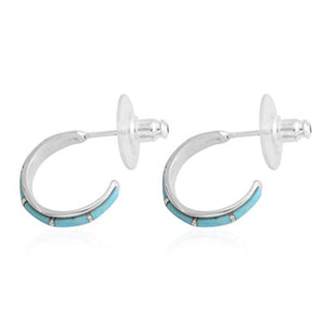 SANTA FE Style 925 Sterling Silver Kingsman Turquoise Southwest Jewelry Hoops Hoop Earrings for Women Gift